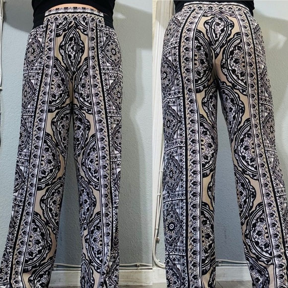 INC International Concepts Black and White Wide Leg Stretchy Boho Pants Size XL - Picture 1 of 12